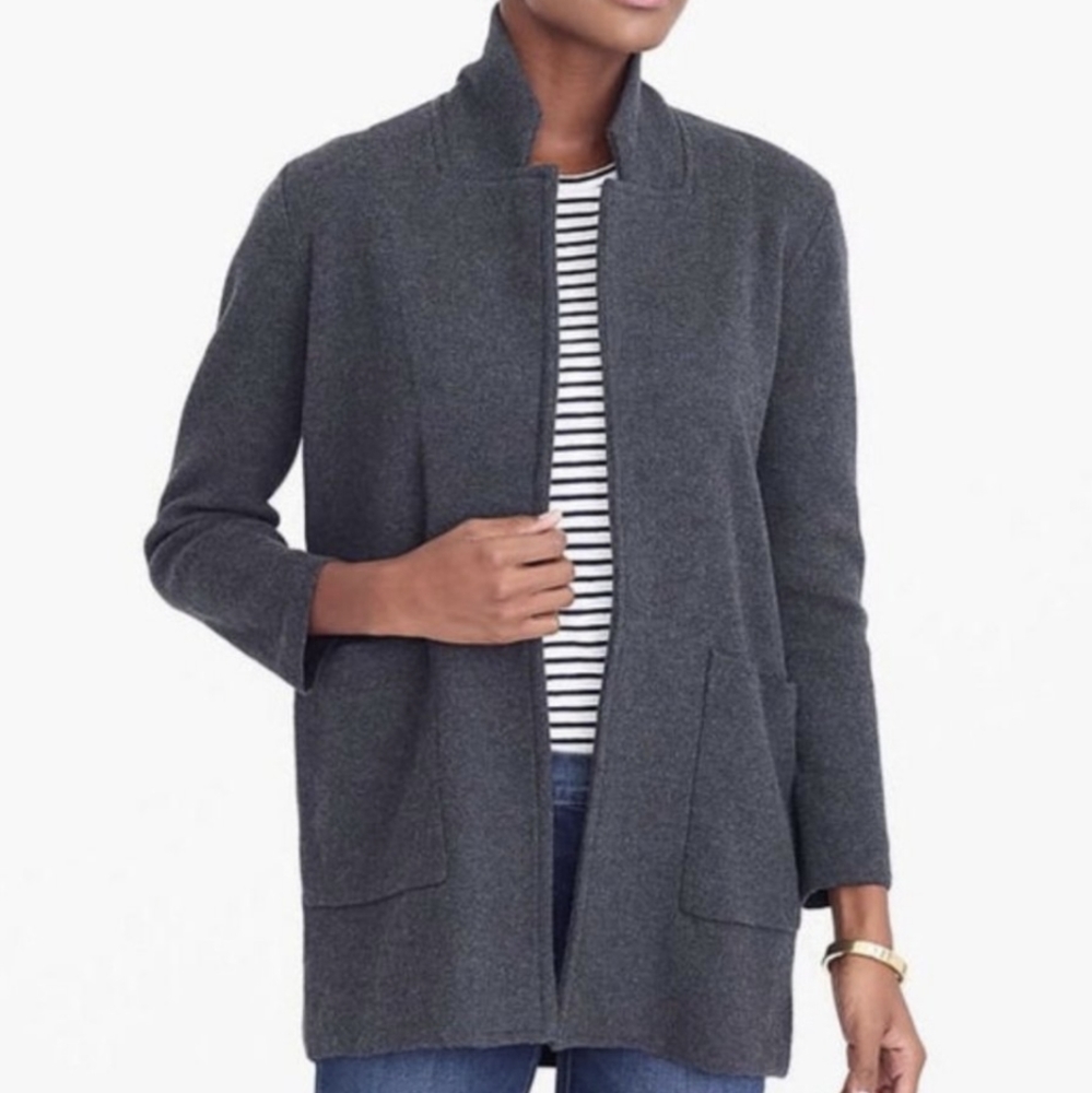J. Crew Factory Sophie Sweater Blazer Open Front Cardigan Pockets Gray Small
